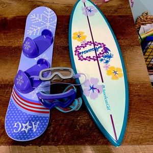 American girl doll surf board and snowboard